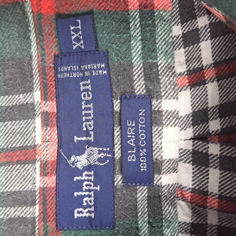 Polo Ralph Lauren Blake Vintage plaid flannel red & green 2XL button-up shirt - Picture 5 of 5